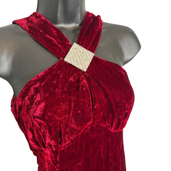Vintage Red Velvet Maxi Dress Formal Classic Vamp S - Picture 2 of 8